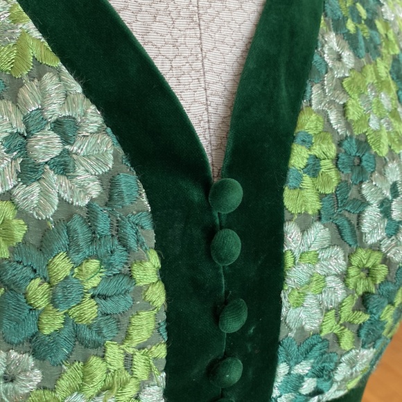 Happy St Patrick's Day! Vintage 1960's Vera Mont Paris Velvet Green Party Dress - Picture 7 of 9